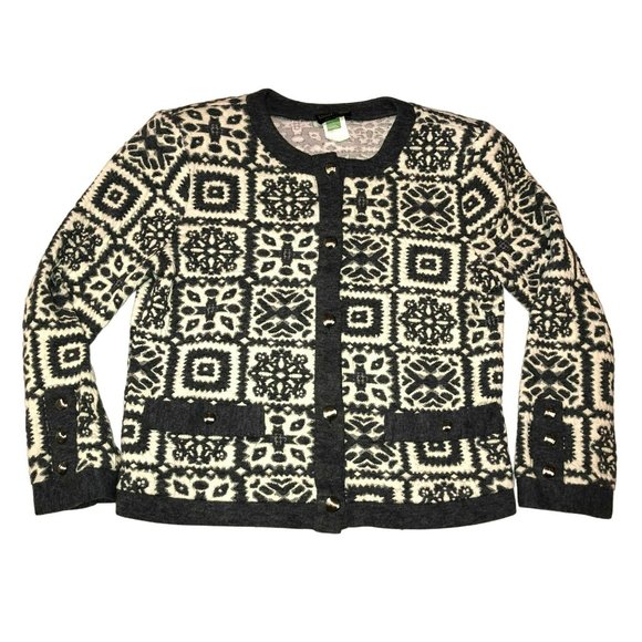 VTG STUART ALAN PETITES BLAZER SIZE 10 GRAY WHITE USA MADE CARDIGAN WOMENS - Picture 1 of 5